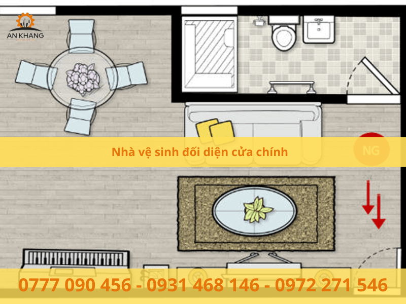 Nhà vệ sinh đối diện cửa chính