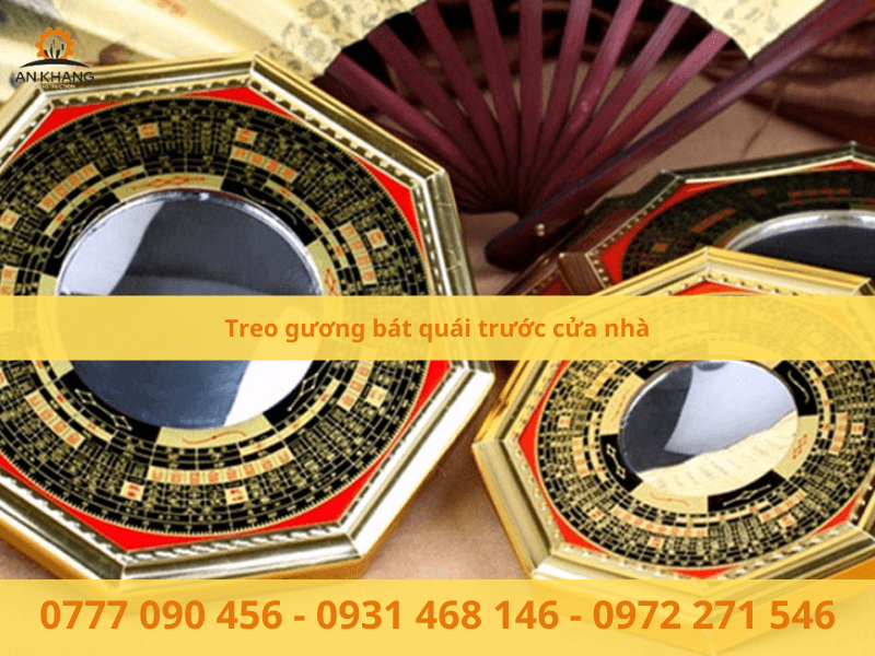 Treo gương bát quái gỗ đào hoặc hồ lô phong thủy