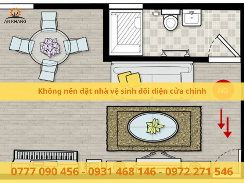 Không nên đặt nhà vệ sinh đối diện cửa chính