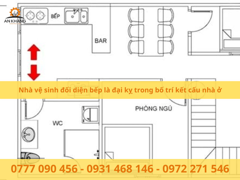 Nhà vệ sinh đối diện bếp là đại kỵ trong bố trí kết cấu nhà ở
