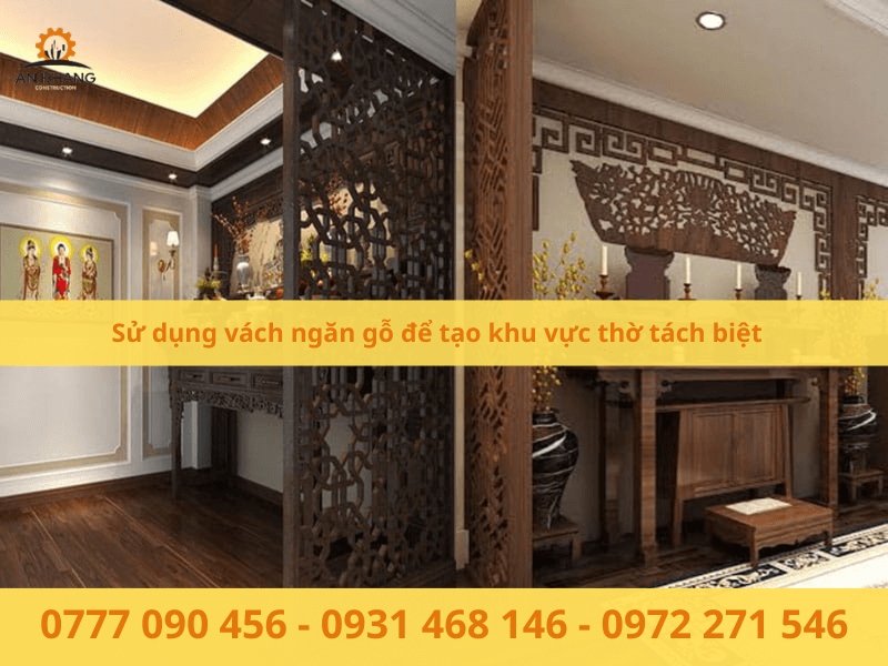 Sử dụng vách ngăn gỗ để tạo khu vực thờ tách biệt
