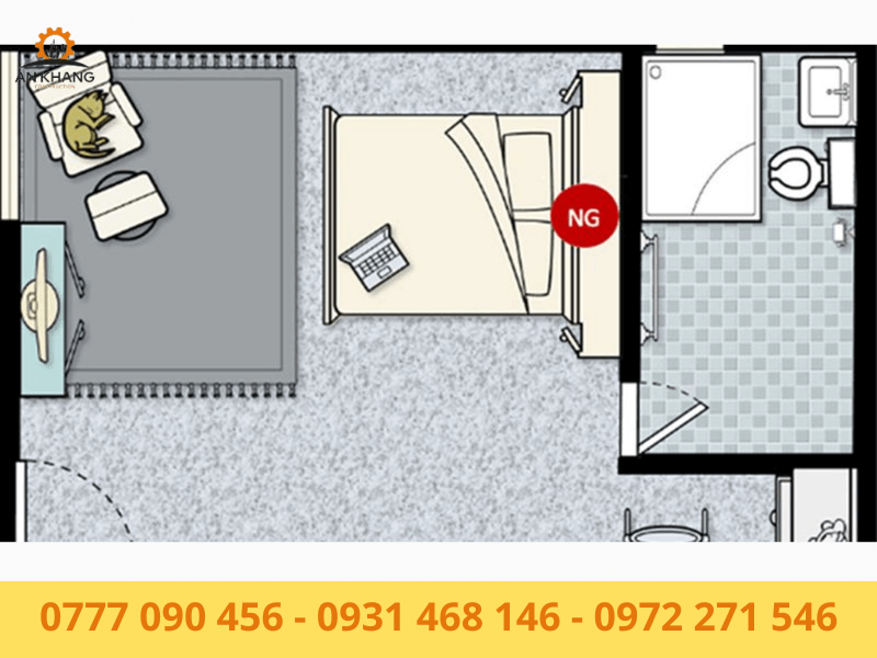 Không đặt giường chung tường với nhà vệ sinh