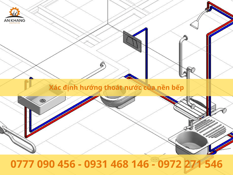 Xác định hướng thoát nước của nền bếp