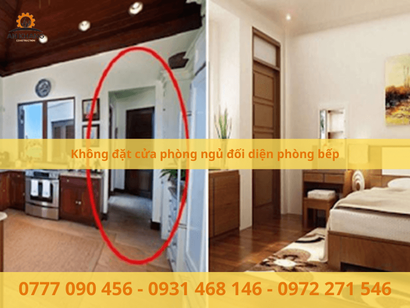 Không đặt cửa phòng ngủ đối diện phòng bếp