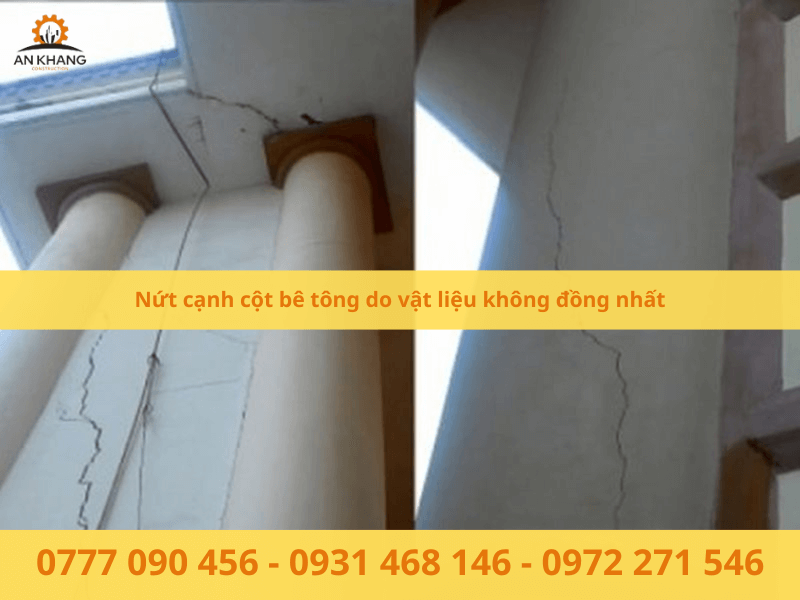 Nứt cạnh cột bê tông do vật liệu không đồng nhất