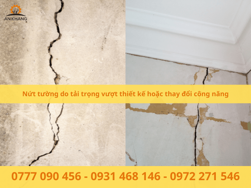 Nứt tường do tải trọng vượt thiết kế hoặc thay đổi công năng