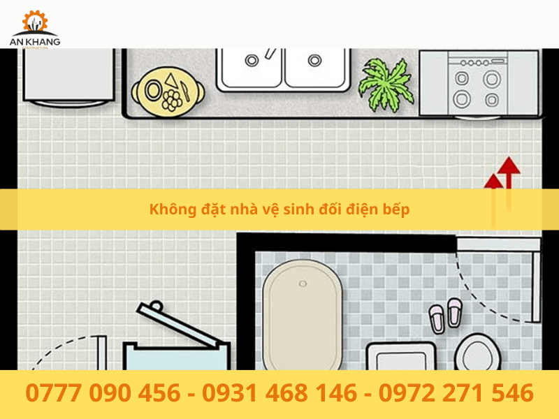Không đặt nhà vệ sinh đối điện bếp