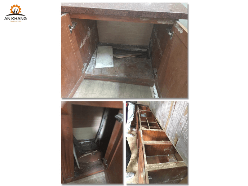 Tủ cũ – mốc nặng – tường ẩm sẽ cần cải tạo lớn