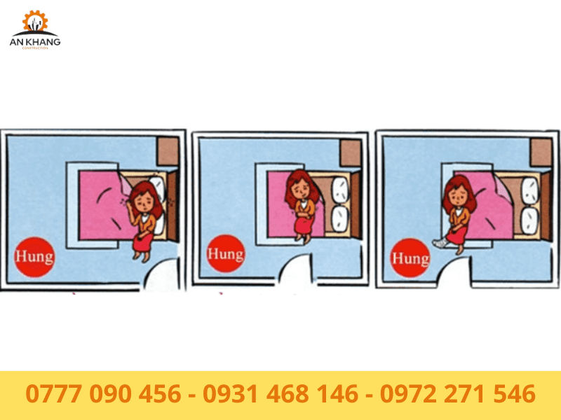 Cửa phòng ngủ đối diện với giường